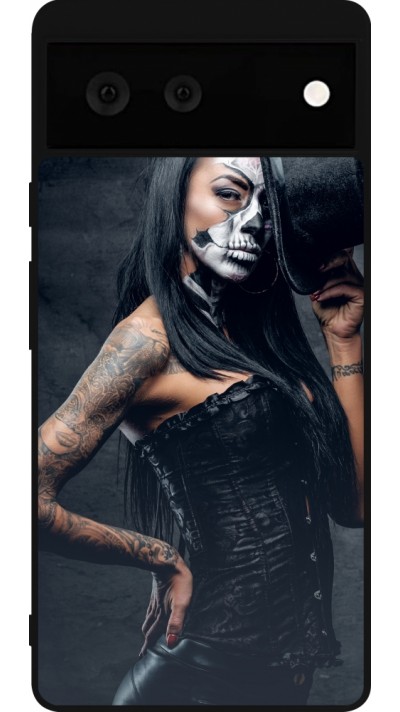 Coque Google Pixel 6 - Silicone rigide noir Halloween 22 Tattooed Girl