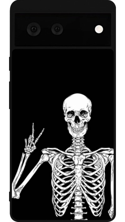 Coque Google Pixel 6 - Silicone rigide noir Halloween 2023 peace skeleton