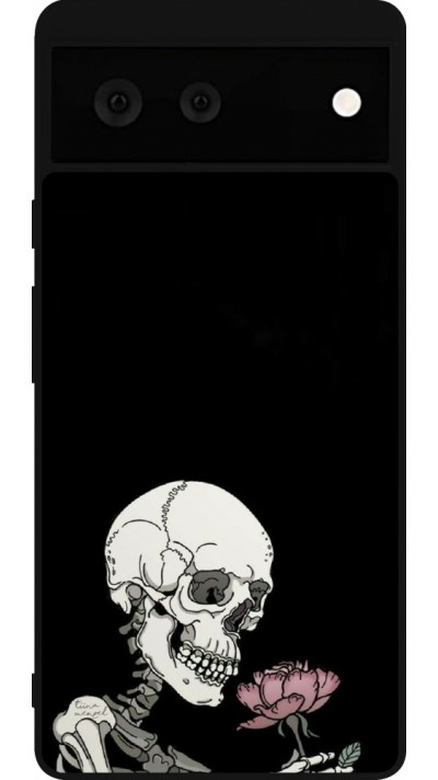Coque Google Pixel 6 - Silicone rigide noir Halloween 2023 rose and skeleton