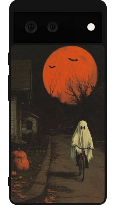 Google Pixel 6 Case Hülle - Silikon schwarz Halloween 2025 Ghost on a bicycle