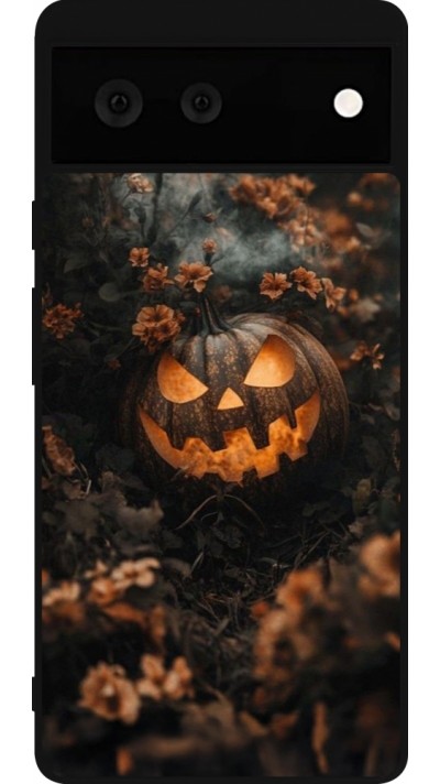 Google Pixel 6 Case Hülle - Silikon schwarz Halloween 2025 Pumpkin with flowers