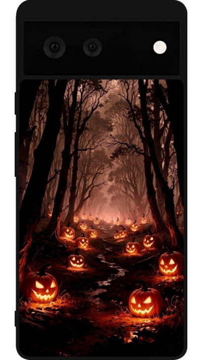 Google Pixel 6 Case Hülle - Silikon schwarz Halloween 2025 Road of Terrifying Pumpkins