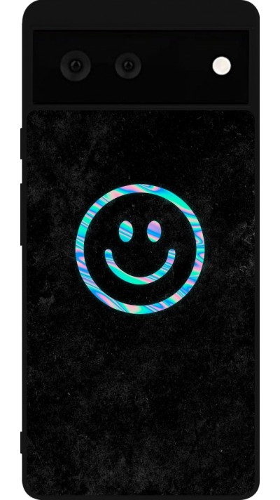 Coque Google Pixel 6 - Silicone rigide noir Happy smiely irisé