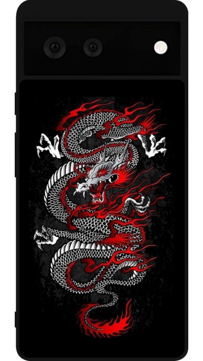 Coque Google Pixel 6 - Silicone rigide noir Japanese style Dragon Tattoo Red Black