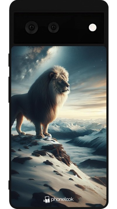 Coque Google Pixel 6 - Silicone rigide noir Le lion blanc
