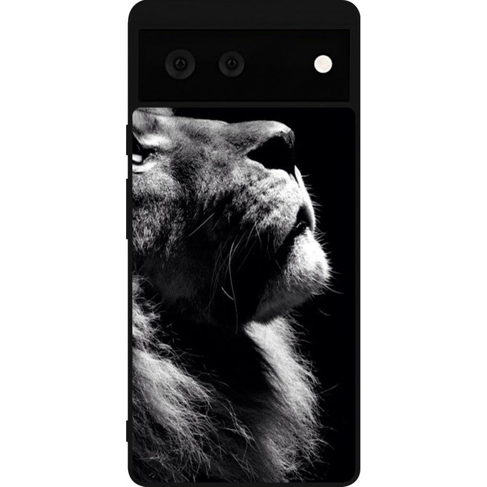 Coque Google Pixel 6 - Silicone rigide noir Lion looking up