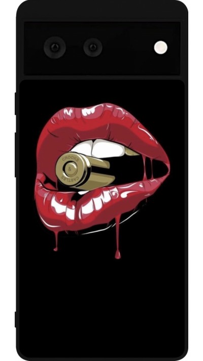 Coque Google Pixel 6 - Silicone rigide noir Lips bullet