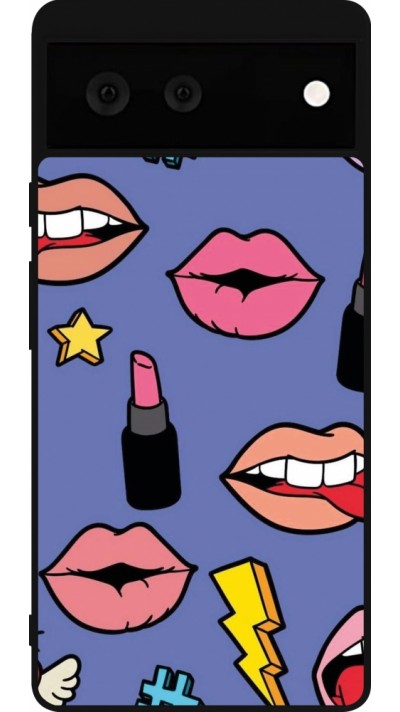 Coque Google Pixel 6 - Silicone rigide noir Lips and lipgloss