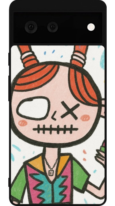 Google Pixel 6 Case Hülle - Silikon schwarz Little Girl Sketch