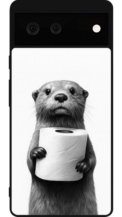 Google Pixel 6 Case Hülle - Silikon schwarz Otter Toilettenpapier