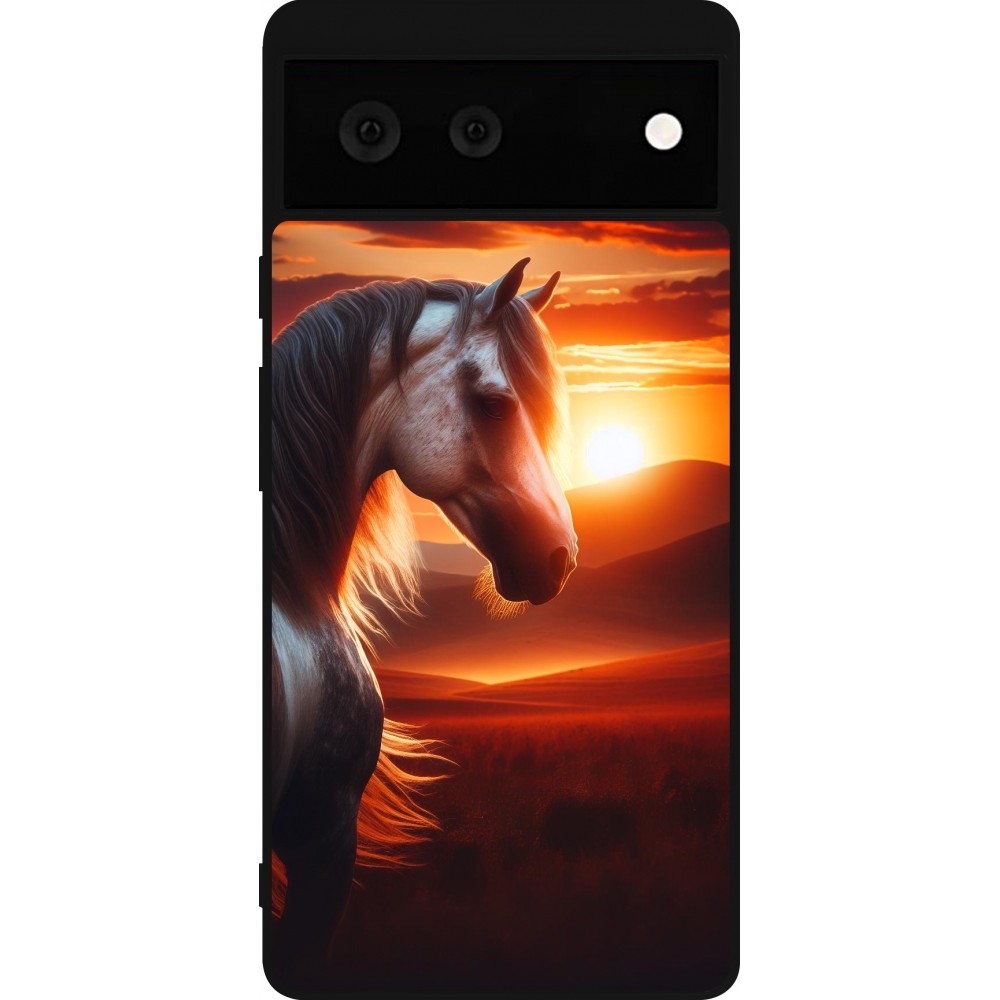 Coque Google Pixel 6 - Silicone rigide noir Majestic Sunset Horse
