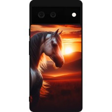 Coque Google Pixel 6 - Silicone rigide noir Majestic Sunset Horse