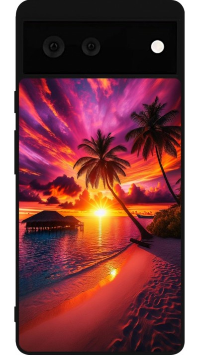 Coque Google Pixel 6 - Silicone rigide noir Maldives Dusk Bliss