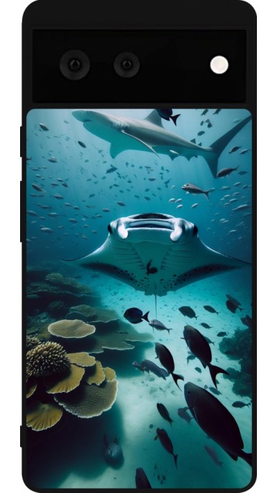 Coque Google Pixel 6 - Silicone rigide noir Manta Lagon Nettoyage