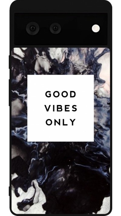 Coque Google Pixel 6 - Silicone rigide noir Marble Good Vibes Only