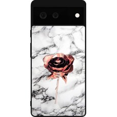 Coque Google Pixel 6 - Silicone rigide noir Marble Rose Gold