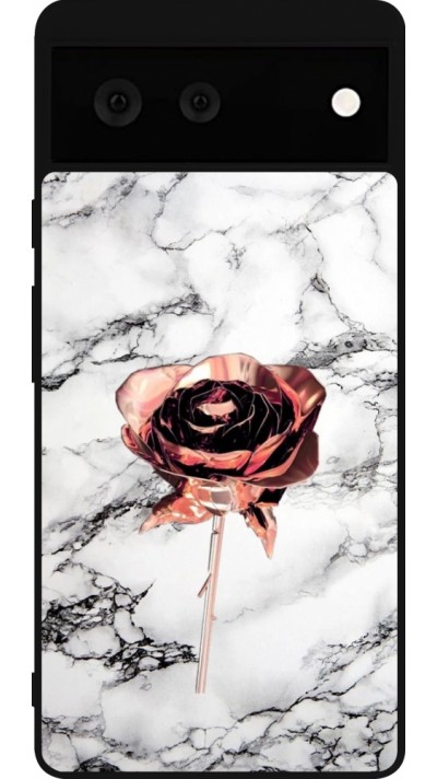 Coque Google Pixel 6 - Silicone rigide noir Marble Rose Gold