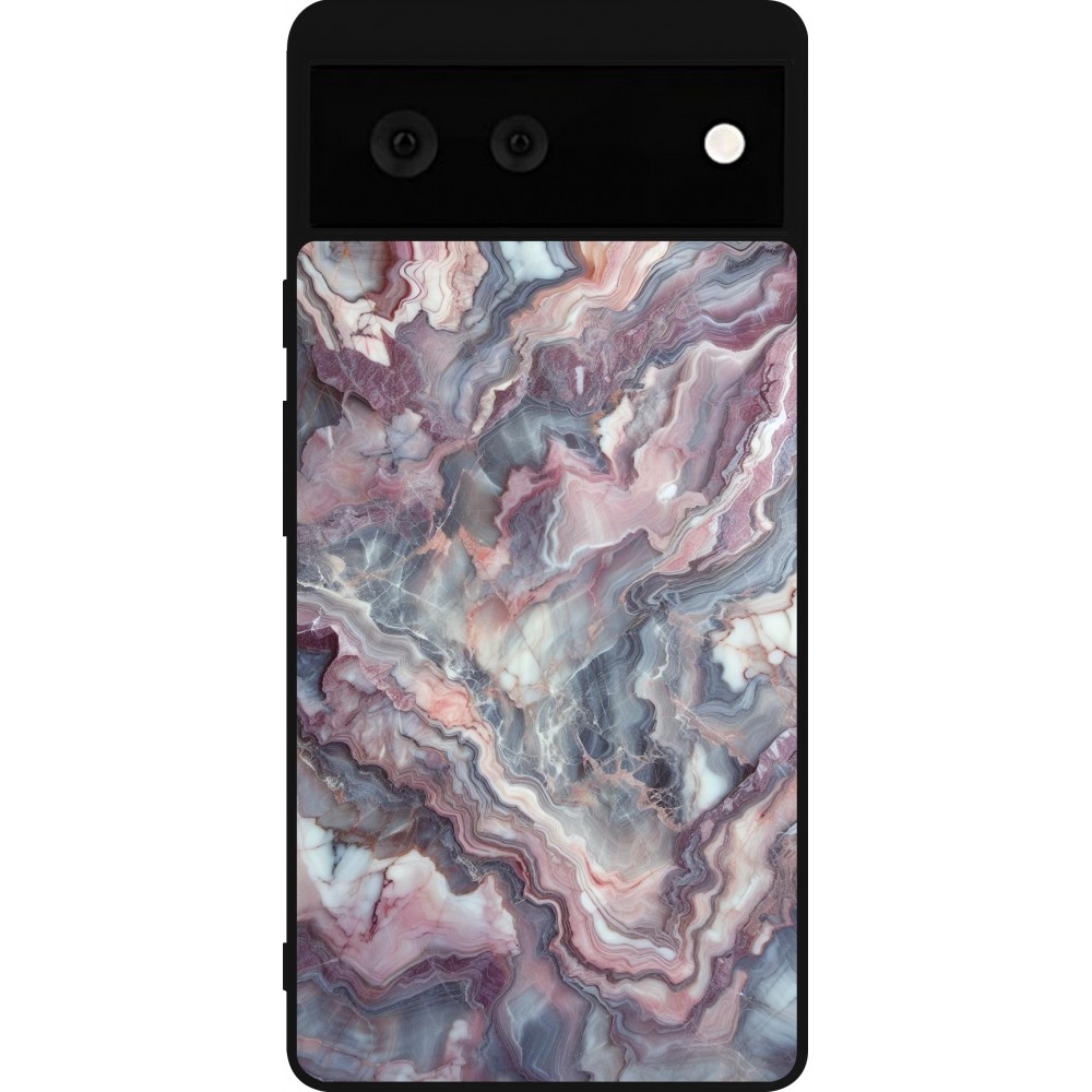 Google Pixel 6 Case Hülle - Silikon schwarz Violetter silberner Marmor