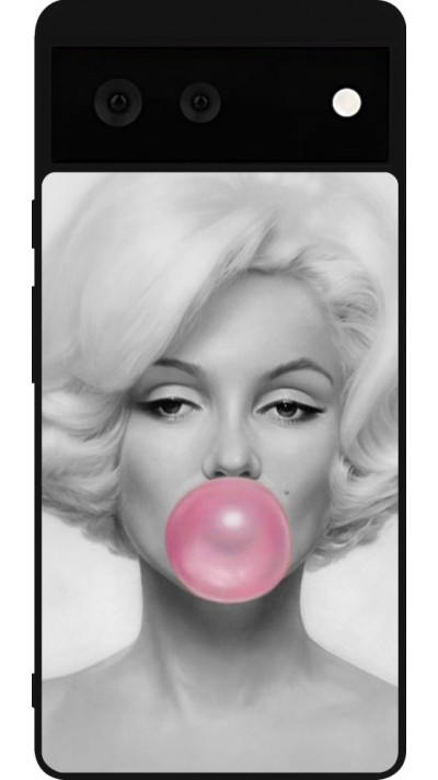 Coque Google Pixel 6 - Silicone rigide noir Marilyn Bubble