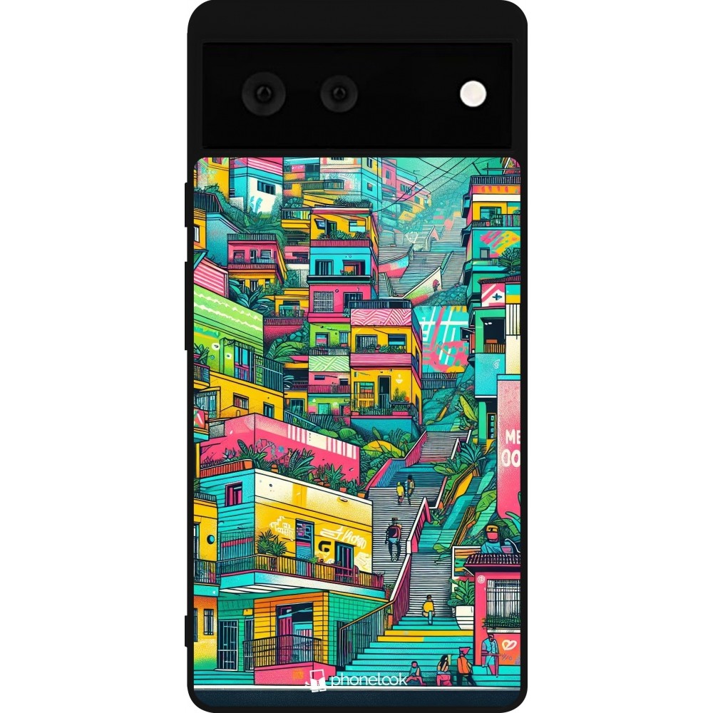 Coque Google Pixel 6 - Silicone rigide noir Medellin Comuna 13 Art