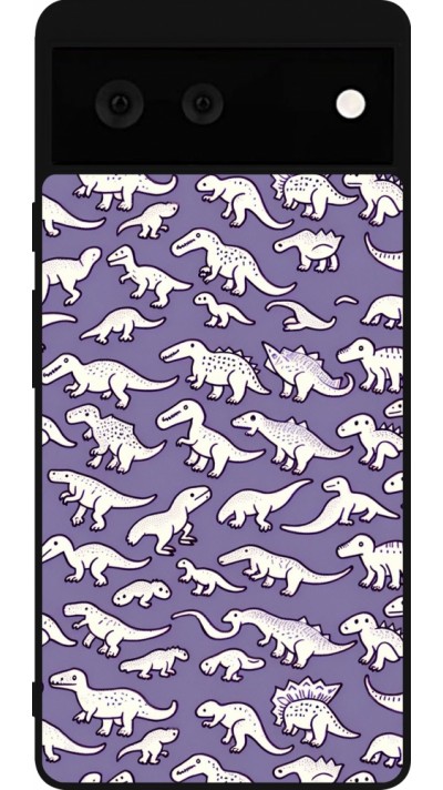 Coque Google Pixel 6 - Silicone rigide noir Mini dino pattern violet