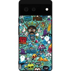 Coque Google Pixel 6 - Silicone rigide noir Mixed Cartoons Turquoise