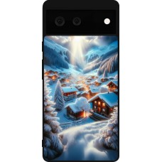 Coque Google Pixel 6 - Silicone rigide noir Mont Neige Lumière