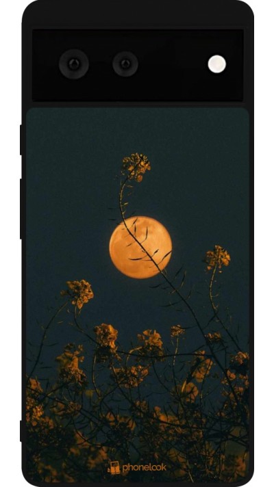 Google Pixel 6 Case Hülle - Silikon schwarz Moon Flowers