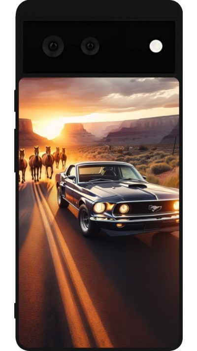 Coque Google Pixel 6 - Silicone rigide noir Mustang 69 Grand Canyon