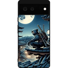 Coque Google Pixel 6 - Silicone rigide noir Ninja sous la lune