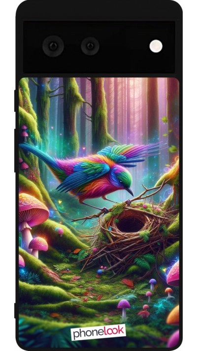 Coque Google Pixel 6 - Silicone rigide noir Oiseau Nid Forêt