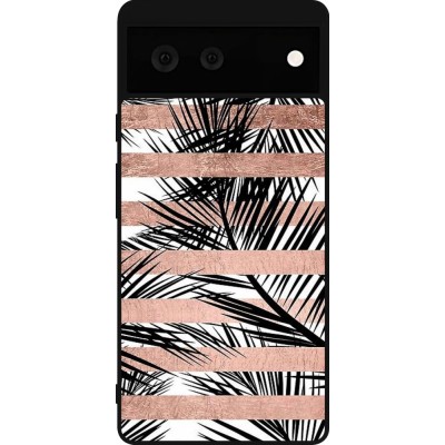 Google Pixel 6 Case Hülle - Silikon schwarz Palm trees gold stripes