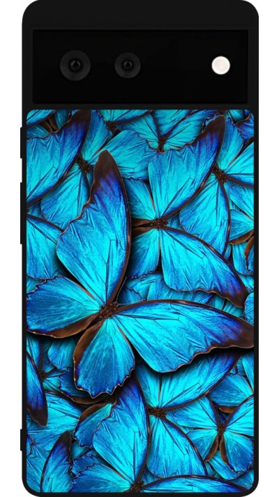 Google Pixel 6 Case Hülle - Silikon schwarz Papillon bleu