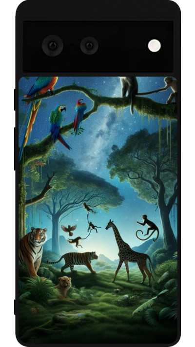 Coque Google Pixel 6 - Silicone rigide noir Paradis des animaux exotiques