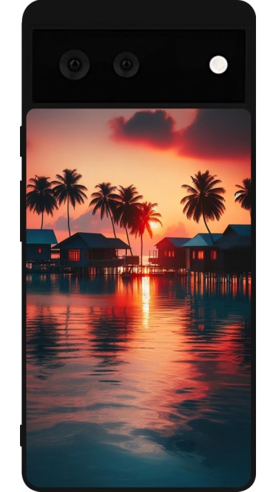 Coque Google Pixel 6 - Silicone rigide noir Paradis Maldives