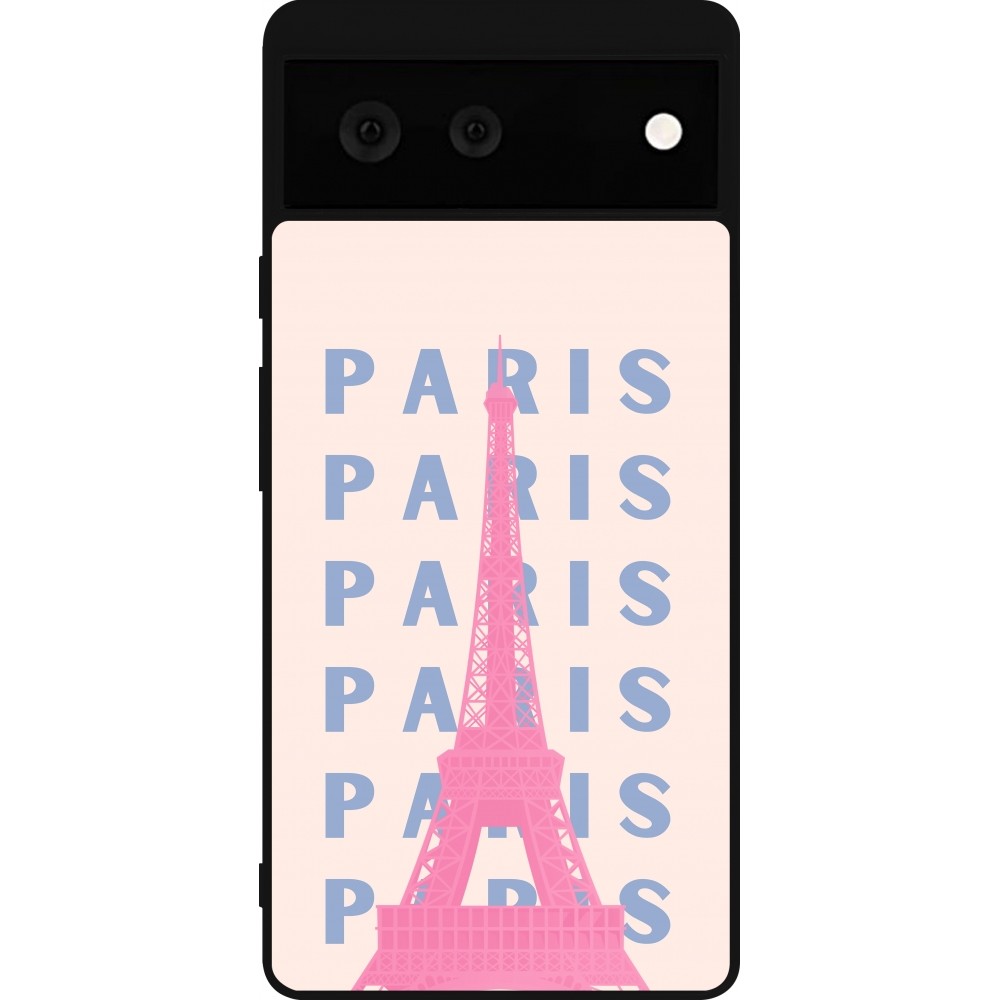 Coque Google Pixel 6 - Silicone rigide noir Paris Pink Print