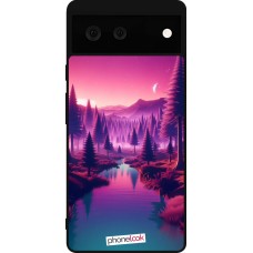 Coque Google Pixel 6 - Silicone rigide noir Paysage Violet-Rose