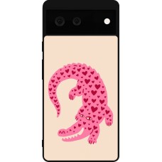 Google Pixel 6 Case Hülle - Silikon schwarz Pink crocodile 2026