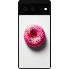 Coque Google Pixel 6 - Silicone rigide noir Weißer Hintergrund, pinker Donut