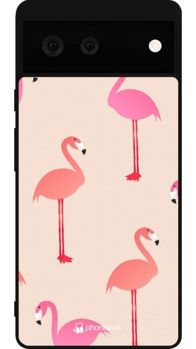 Coque Google Pixel 6 - Silicone rigide noir Pink Flamingos Pattern