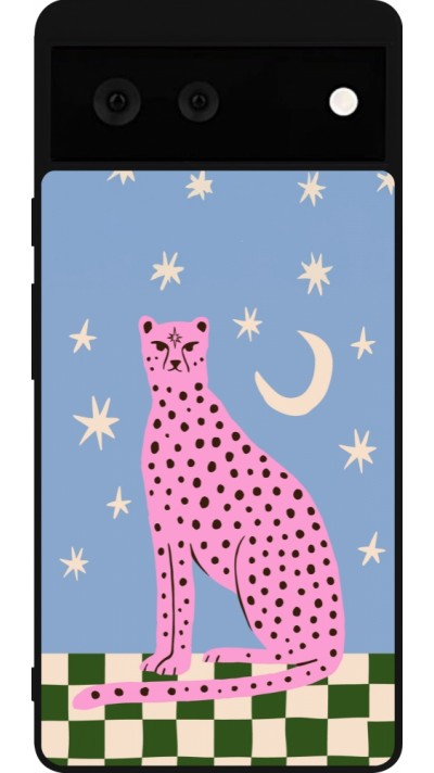 Coque Google Pixel 6 - Silicone rigide noir Pink leopard with stars 2026