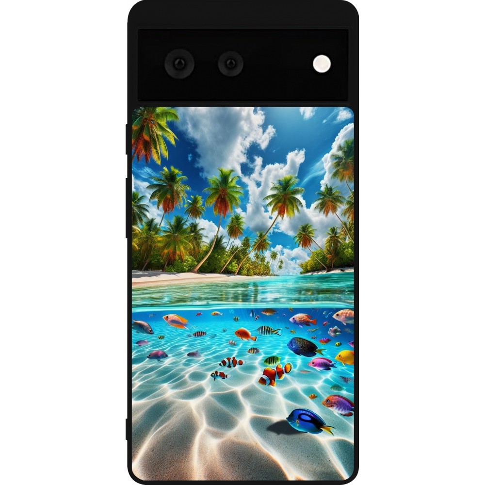 Coque Google Pixel 6 - Silicone rigide noir Plage Paradis