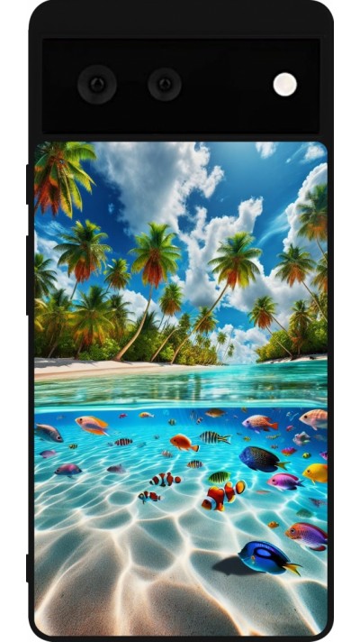 Coque Google Pixel 6 - Silicone rigide noir Plage Paradis