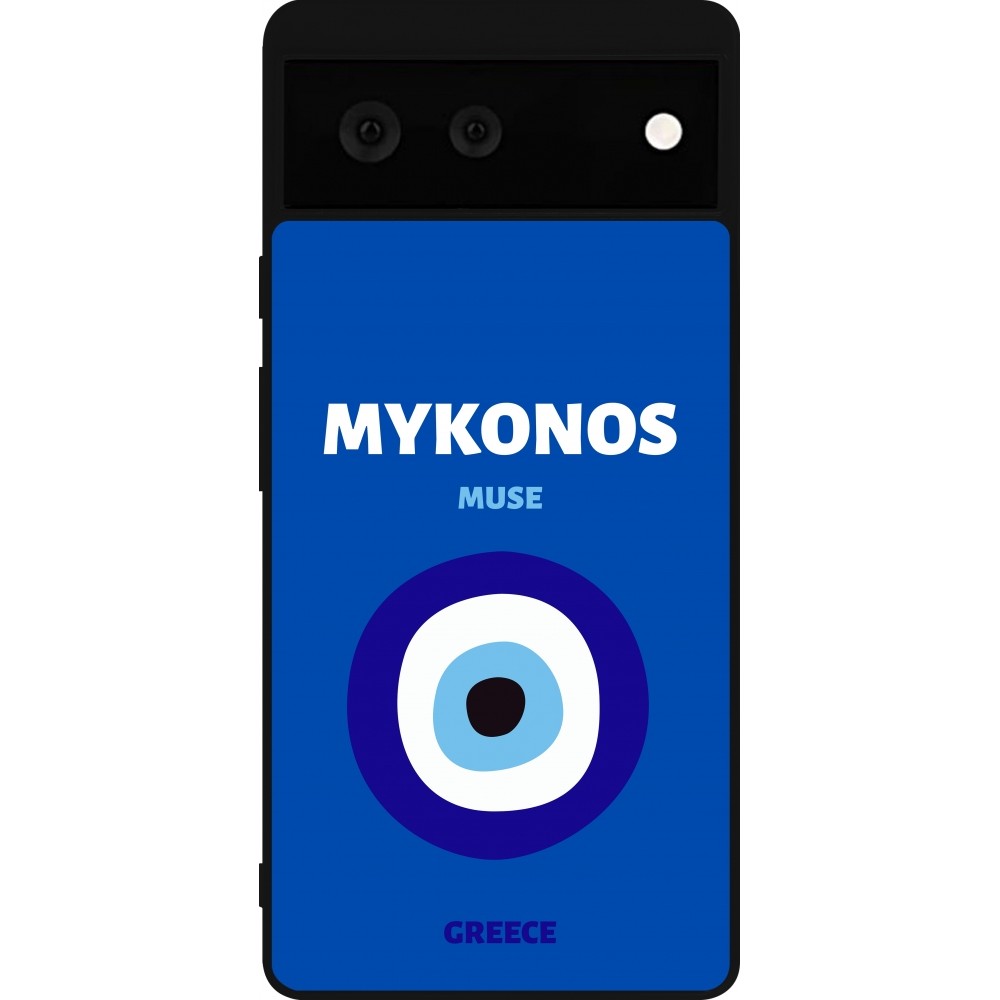Coque Google Pixel 6 - Silicone rigide noir Pop Summer Destination Mykonos