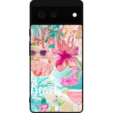 Coque Google Pixel 6 - Silicone rigide noir Preppy Collage Aloha