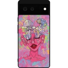 Google Pixel 6 Case Hülle - Silikon schwarz Psychedelic pink mushroom