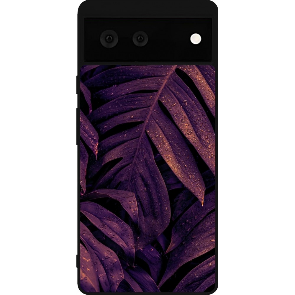 Google Pixel 6 Case Hülle - Silikon schwarz Purple Light Leaves