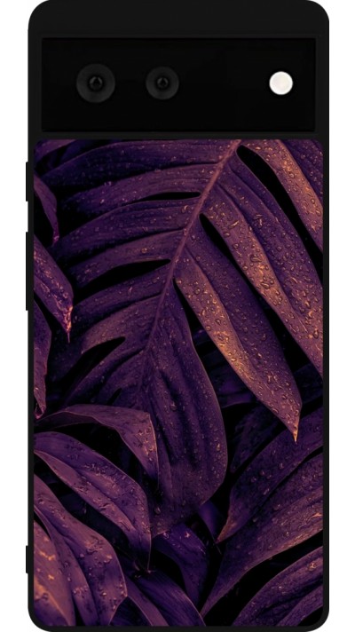 Google Pixel 6 Case Hülle - Silikon schwarz Purple Light Leaves
