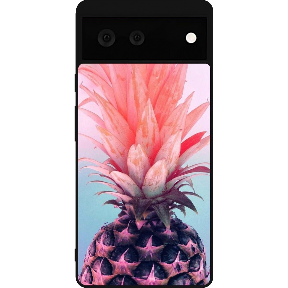 Google Pixel 6 Case Hülle - Silikon schwarz Purple Pink Pineapple