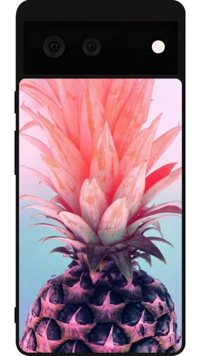 Coque Google Pixel 6 - Silicone rigide noir Purple Pink Pineapple